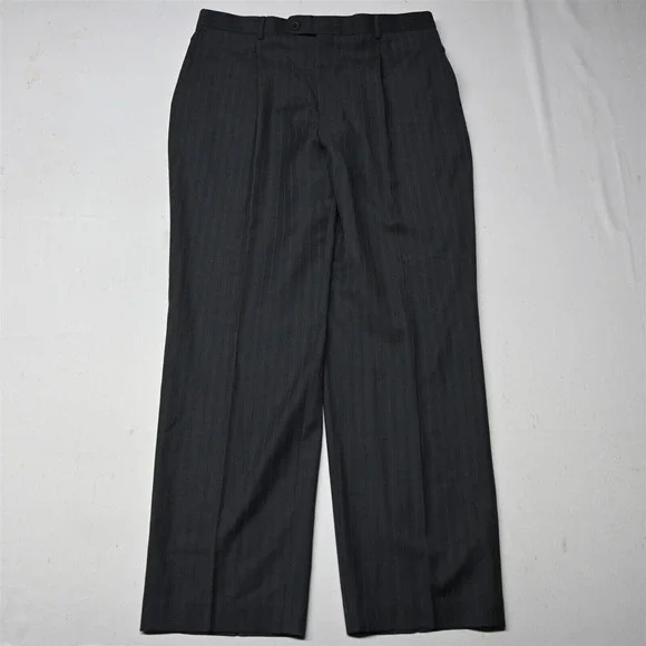 Bachrach 44L 36x32 Gray Stripe 100% Wool Mens Jacket Pants‎ Suit
